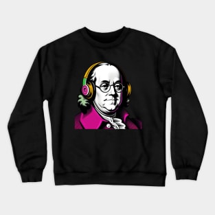 Pop Art Pink Benjamin Franklin with Headphones Crewneck Sweatshirt